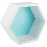 Estante de MDF hexagonal blanco y turquesa 27 x 23,4 x 12 cm