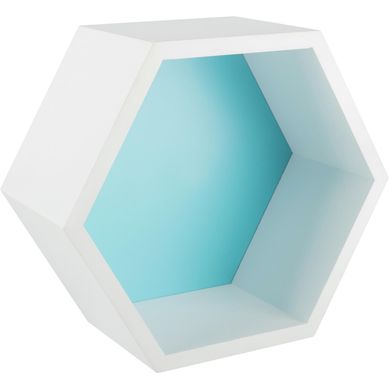 Estante de MDF hexagonal blanco y turquesa 27 x 23,4 x 12 cm