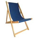 Reposera plegable de madera y lona azul
