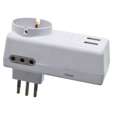 Adaptador triple con schuko mas 2 USB mas 2 tomas de 3 en l�nea