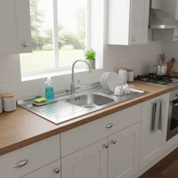 Mesada con pileta central 120 x 52 cm de acero inoxidable