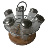 Pack de 6 especieros de vidrio con base de madera