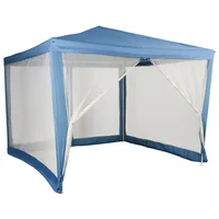 Gazebo fijo de PE con mosquitero y base 3 x 3 m azul