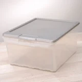 Caja organizadora de plástico con tapa y apertura frontal transparente 15 L