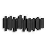 Perchero de pared Sticks con 5 ganchos de plástico negro