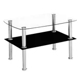 Mesa ratona de caño y vidrio templado rectangular negra y plateada con 1 estante