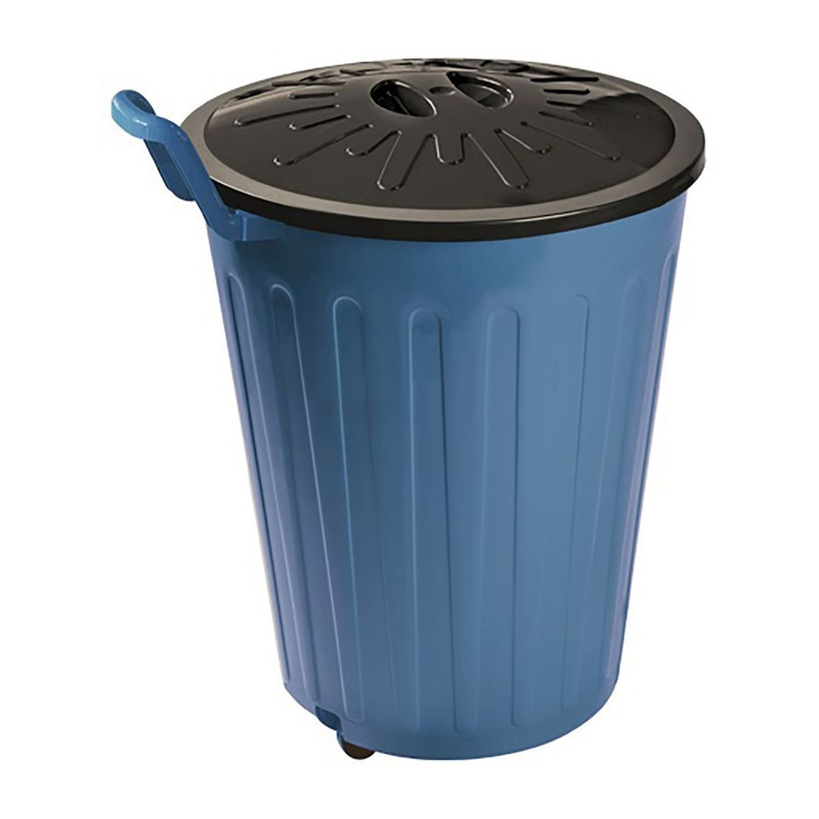 Tacho 100 L de plástico azul y negro con rueda y tapa - Sodimac.com.uy