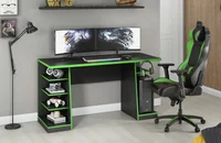 Escritorio gamer de melamina con estantes negro y verde