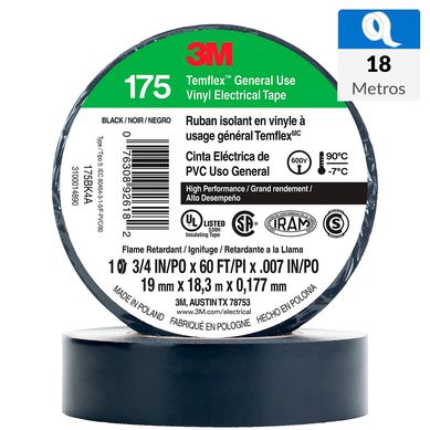 Cinta aisladora Temflex 175 19 mm x 18 m negra