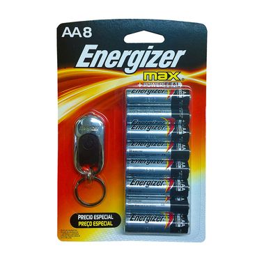 Set de 8 pilas AA + linterna llavero