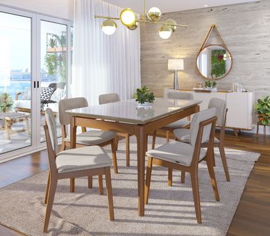 Mesa de comedor Cdiz rectangular de vidrio blanca y natural