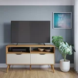 Rack de TV Vicenza 2 cajones nogal y off white 65 x 126 x 40 cm