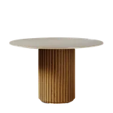 Mesa de comedor Living redonda de MDF y vidrio off white y natural