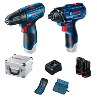 Kit de taladro atornillador inalámbrico GSR 120-LI + llave de impacto inalámbrica GDR 120-LI cargador, baterías y accesorios
