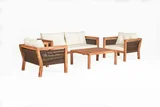 Juego de living exterior Fiji 4 piezas madera y blanco
