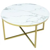 Mesa ratona redonda de MDF Casper dorada y marmol