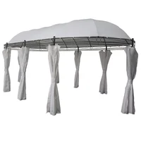 Pérgola ovalada de poliéster 600 x 270 x 300 cm blanca con cortinas