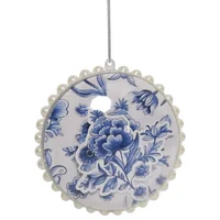 Adorno navideño Bola plana con perla blanco y azul