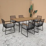 Juego de comedor exterior Granada de acero 7 piezas negro