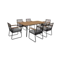 Juego de comedor exterior Granada de acero 7 piezas negro