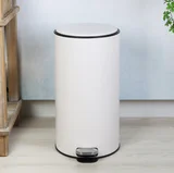 Basurero 30 L de metal blanco con pedal