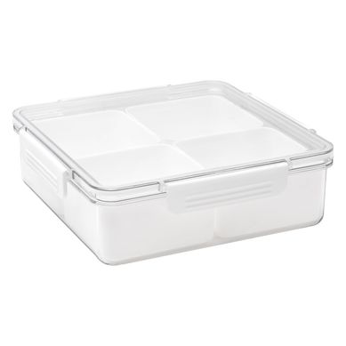 Bandeja cuadrada con 4 divisiones con tapa blanca y transparente