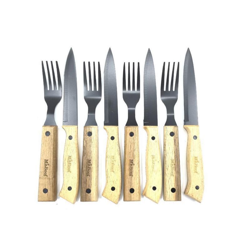 Set Cuchillo y Tenedor para Asado — 8 Piezas