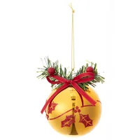 Esfera con hoja holly dorada y roja 8 cm