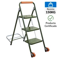 Escalera tijera con carro y ruedas 3 peldaños acero 1.05 m 150 kg