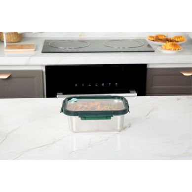 Tupper rectangular de acero inoxidable y vidrio 1.780 L plateado y verde