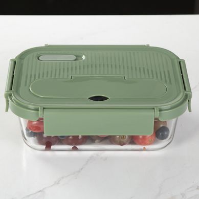 Contenedor de vidrio 1.050 L con cubiertos verde y transparente