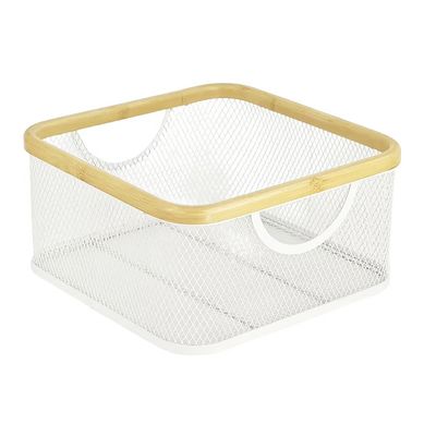 Canasto de fierro blanco y natural 30 x 15 x 30 cm