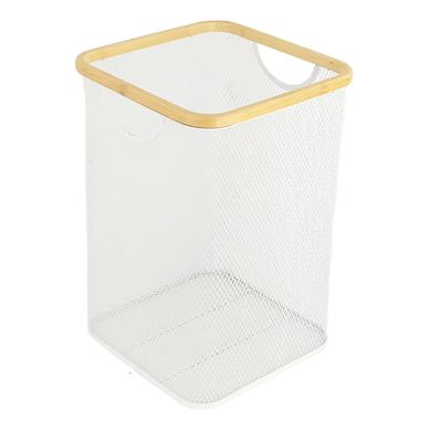 Cesto de ropa de fierro blanco y natural