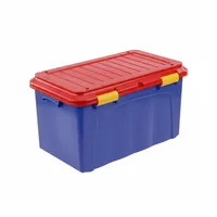 Baúl organizador de plástico Megaforte azul y rojo 90 L