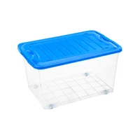 Caja organizadora de plástico con tapa transparente y azul 38 L