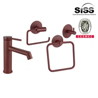 Grifería monocomando para lavatorio Macarron rojo con 3 accesorios