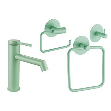 Grifera monocomando para lavatorio Macarron menta con 3 accesorios