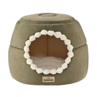 Cama para gato verde y beige poliéster 43 x 32 cm