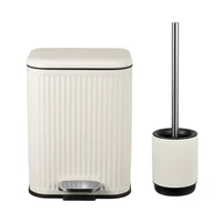 Kit de tacho de basura a pedal 5 L y escobilla de baño crema