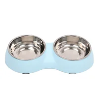 Comedero para perro gato doble azul