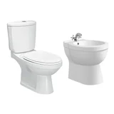 Combo bidet 1 agujero Urban blanco + inodoro Urban con depósito, tapa y asiento blanco
