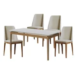 Combo Mesa de comedor Living white + 4 sillas City crema
