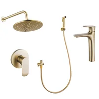 Combo Vittorio Gold monocomando Grifería de lavatorio alto + Grifería de bidet + Grifería de ducha con transferencia