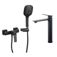 Combo Tabor monocomando negro Grifería de ducha + Grifería de lavatorio alto