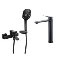 Combo Tabor monocomando negro Grifería de ducha + Grifería de lavatorio alto