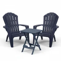 Combo Mesa exterior plegable plástica azul + 2 Sillónes de exterior azul