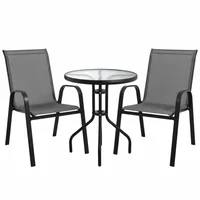 Combo Mesa de exterior hierro negra + 2 Sillas de exterior Sling acero gris