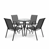 Combo Mesa de exterior hierro negra + 4 Sillas de exterior Sling acero gris