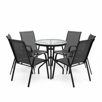 Combo Mesa de exterior hierro negra + 6 Sillas de exterior Sling acero gris