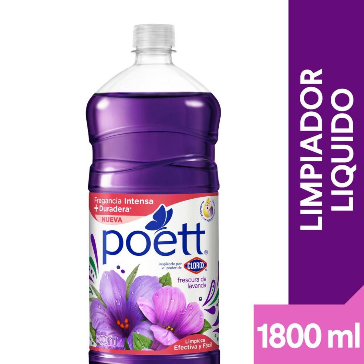 POETT - Limpiador Desinfectante de Pisos Poett Frescura de Lavanda Botella 1.8 Lts
